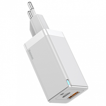 Зарядное устройство сетевое с USB и Type-C входами и Type-C кабелем 4,5А 45W Baseus GaN Mini (быстрая зарядка QC 4.0, 3.0, PD) белое