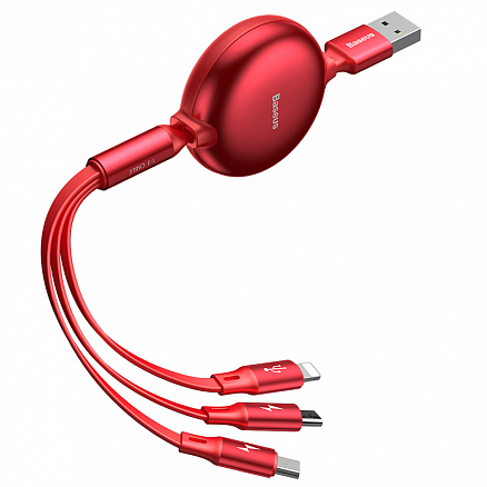 Кабель USB - MicroUSB, Lightning, Type-C для зарядки 1,2 м 3.5А плоский Baseus Little Octopus красный