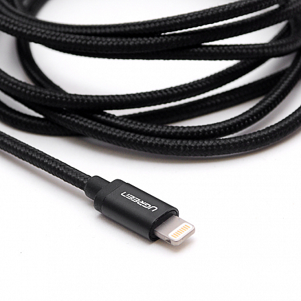 Кабель USB - Lightning для зарядки iPhone 2 м MFi плетеный Ugreen US199 (быстрая зарядка) черный