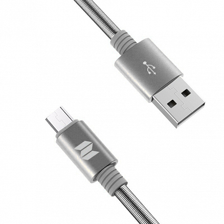 Кабель USB - MicroUSB для зарядки 1 м 2A Rock Space Metal Spring серый