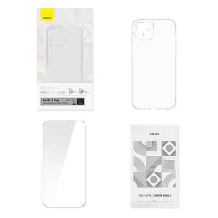 Чехол для iPhone 14 силиконовый Baseus Corning прозрачный + защитное стекло
