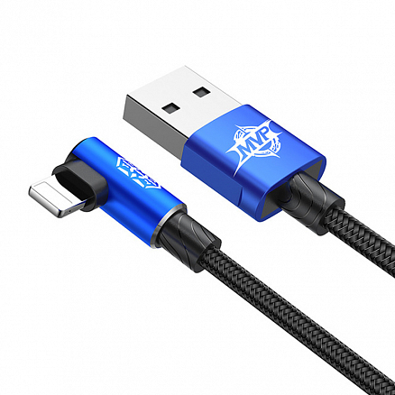 Кабель USB - Lightning для зарядки iPhone 1 м 2А с угловым Lightning плетеный Baseus MVP Elbow черно-синий