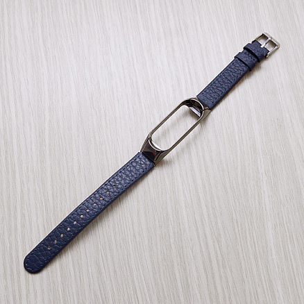 Сменный браслет для Xiaomi Mi Band 3 из натуральной кожи Nova Rich черно-синий