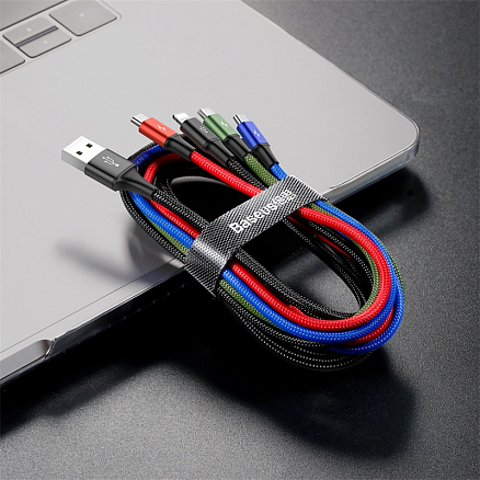 Кабель USB - Lightning, MicroUSB, 2 х Type-C 1,2 м 3.5A плетеный Baseus Rapid черный