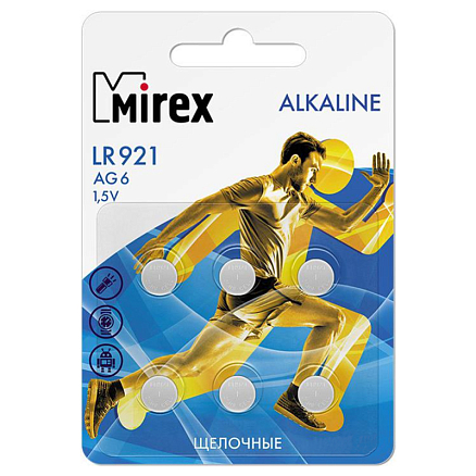 Батарейка AG6 (LR921) Alkaline Mirex упаковка 6 шт.