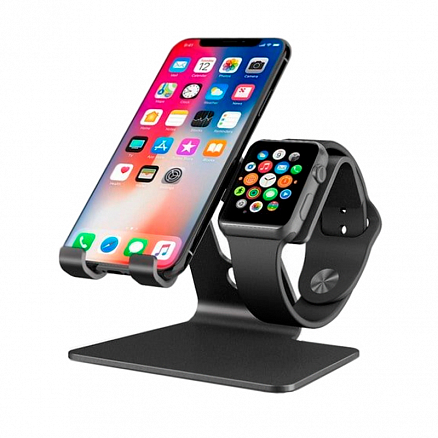 Подставка для телефона и Apple Watch Evolution PS105 металлическая черная