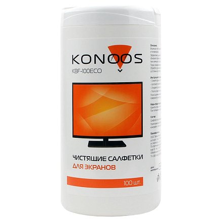 Салфетки для чистки дисплеев Konoos KBF-100ECO в тубе 100 шт.