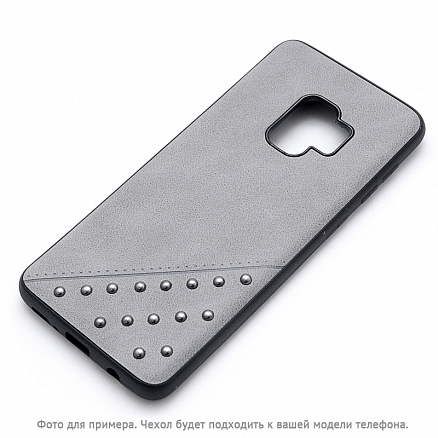 Чехол для iPhone X, XS гибридный с кожей Beeyo Brads Type 1 серый