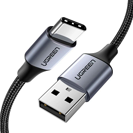 Кабель Type-C - USB 2.0 для зарядки 1 м 3А плетеный Ugreen US288 (быстрая зарядка QC 3.0) черный