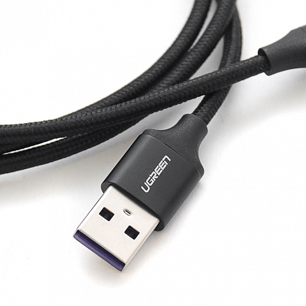 Кабель USB - Type-C для зарядки 1 м 5А плетеный Ugreen US279 (быстрая зарядка Huawei) черный