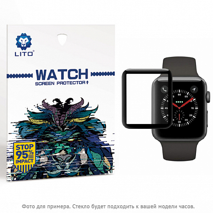 Защитное стекло для Apple Watch 44 мм на весь экран противоударное Lito-2 2.5D черное