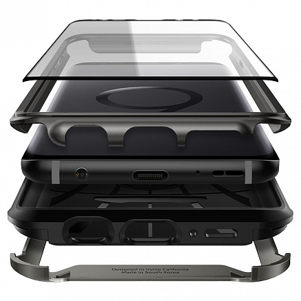 Чехол для Samsung Galaxy S9+ гибридный с защитой экрана Spigen SGP Reventon черно-серый