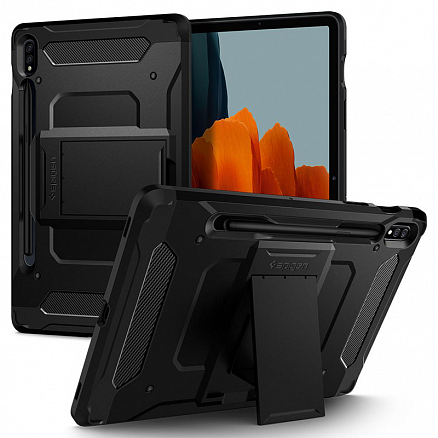 Чехол для Samsung Galaxy Tab S7 11.0 T870, T875, S8 11.0 гибридный для экстремальной защиты Spigen Tough Armor Tech черно-серый