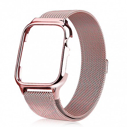 Чехол с ремешком для Apple Watch 42 и 44 мм миланское плетение Nova Body розовое золото