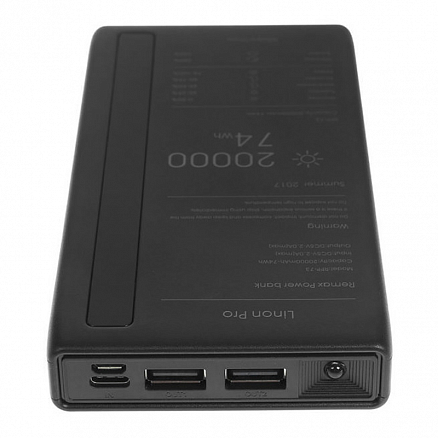 Внешний аккумулятор Remax Linon Pro с фонариком 20000мАч (2хUSB, ток 1А) черный