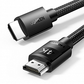 Кабель HDMI - HDMI (папа - папа) длина 1 м версия 2.0 4K 60Hz плетеный Ugreen HD119 черный