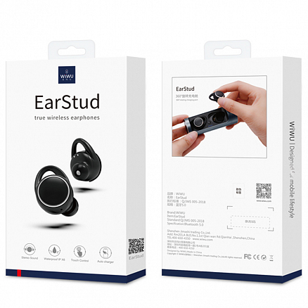 Наушники беспроводные Bluetooth WiWU EarStud 5.0 вакуумные с микрофоном черные