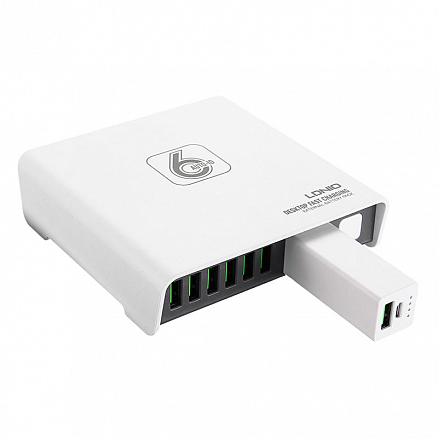 Зарядное устройство сетевое с шестью USB входами 8А 40W + портативное зарядное 2600 мАч Ldnio A6802 белое