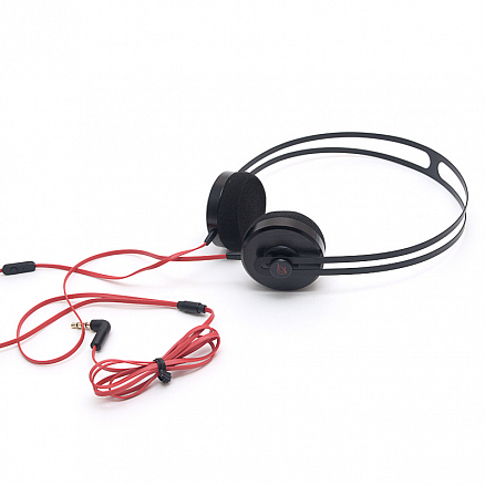 Наушники Dowell HD-207 Pro накладные с микрофоном и плоским проводом черно-красные