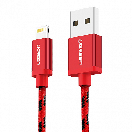 Кабель USB - Lightning для зарядки iPhone 0,25 м 2.4А MFi плетеный Ugreen US247 красный