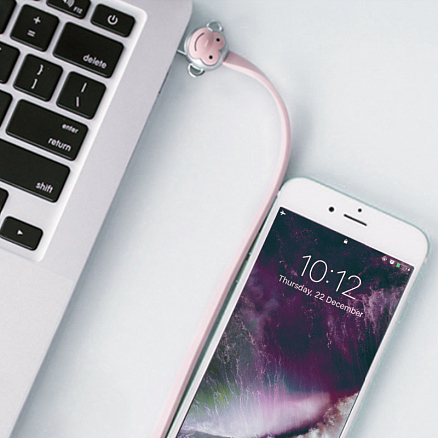 Кабель USB - Lightning для зарядки iPhone 1 м 2.4А плоский Rock Zodiac Monkey розовый