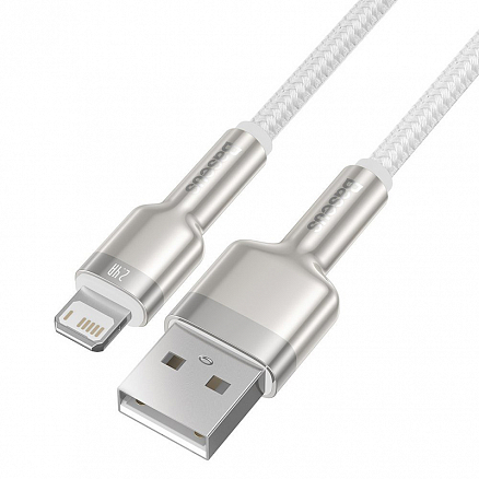 Кабель USB - Lightning для зарядки iPhone 2 м 2.4А плетеный Baseus Cafule Metal Data белый