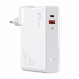 Зарядное устройство сетевое с USB и Type-C входами 5А 45W (быстрая зарядка QC 3.0, PD 3.0) + внешний аккумулятор 10000мАч Baseus GaN Power Station белое