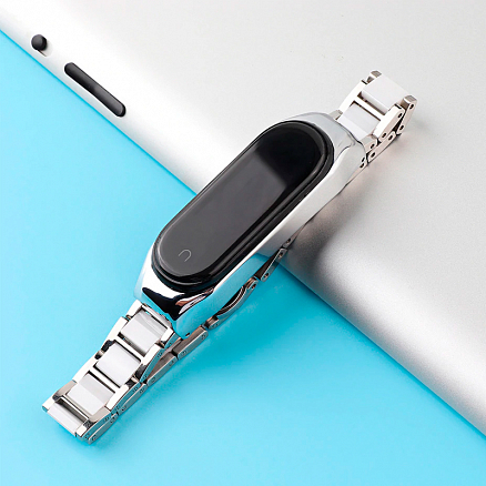Сменный браслет для Xiaomi Mi Band 4 керамика + металл Nova Ceramic Dual серебристо-белый