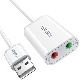 Внешняя звуковая карта USB 2.0 Ugreen US205 белая