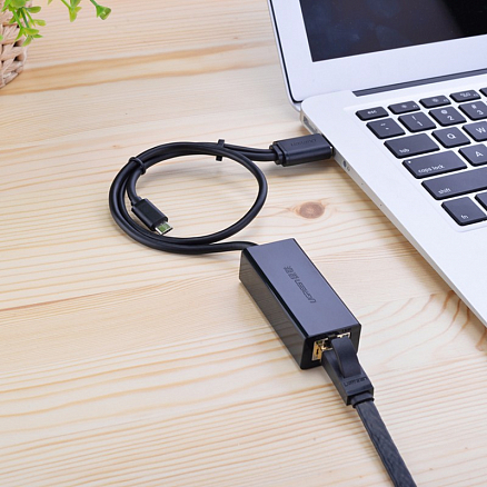 Переходник USB 2.0 - Ethernet, MicroUSB c OTG длина 51 см Ugreen CR110 черный