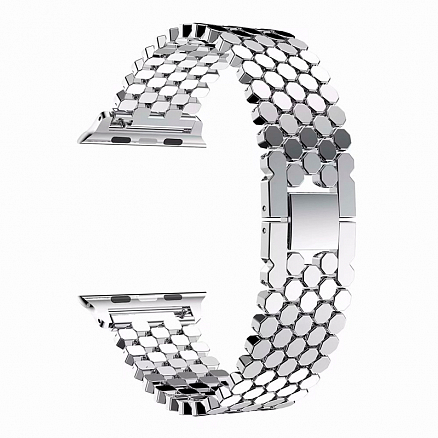 Ремешок-браслет для Apple Watch 42 и 44 мм металлический Nova Fish Scale MagSafe серебристый