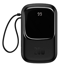 Внешний аккумулятор Baseus Qpow Digital с дисплеем 20000мАч (USB, Lightning, Type-C, ток 3А, 20Вт) черный