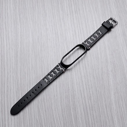 Сменный браслет для Xiaomi Mi Band 3 из натуральной кожи со шнуровкой Nova Lace черный