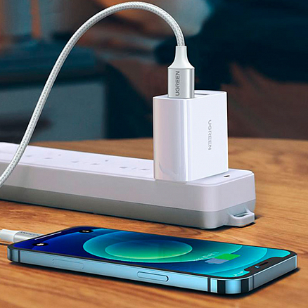 Кабель USB - Lightning для зарядки iPhone 2 м 2.4А MFi плетеный Ugreen US291 серебристый