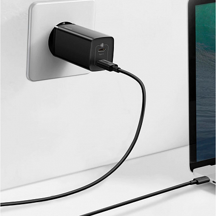 Зарядное устройство сетевое с USB и Type-C входами 5А 65W Baseus GaN2 Lite (быстрая зарядка QC, PD) черное