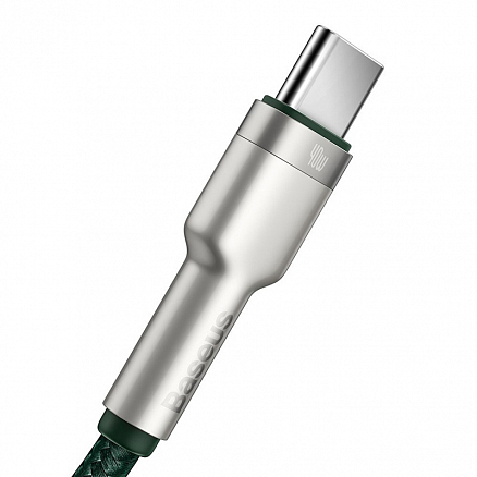 Кабель Type-C - USB для зарядки 1 м 5А 40W плетеный Baseus Cafule Metal Data (быстрая зарядка Huawei, QC) зелено-серебристый