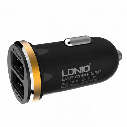 Зарядное устройство автомобильное с двумя USB входами 2.1A и Type-C кабелем Ldnio DL-C22 черное