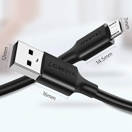 Кабель USB - MicroUSB для зарядки 0,5 м 2.4А Ugreen US289 (быстрая зарядка QC 3.0) черный
