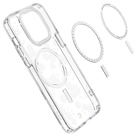 Чехол для iPhone 14 Pro гибридный Spigen Cyrill Cecile White Daisy MagSafe прозрачный