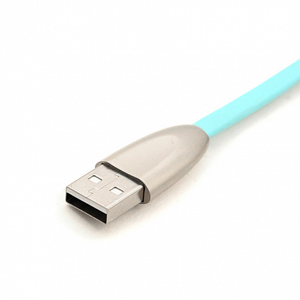 Кабель USB - Lightning для зарядки iPhone 1 м 2.1А плоский Rock Space Metal голубой