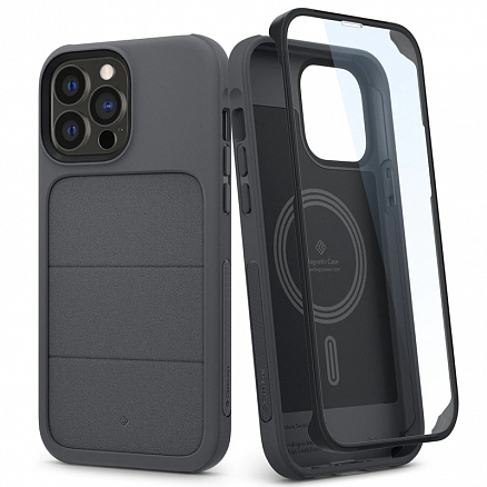 Чехол для iPhone 13 Pro гибридный с защитой экрана Spigen Caseology Stratum MagSafe серый