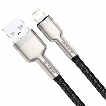 Кабель USB - Lightning для зарядки iPhone 1 м 2.4А плетеный Baseus Cafule Metal Data черно-серебристый