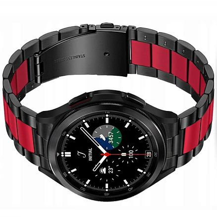 Ремешок-браслет для Samsung Galaxy Watch 4, 5, 5 Pro 40, 42, 44, 45 и 46 мм металлический Tech-Protect Stainless черно-красный