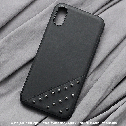 Чехол для iPhone X, XS гибридный с кожей Beeyo Brads Type 1 черный