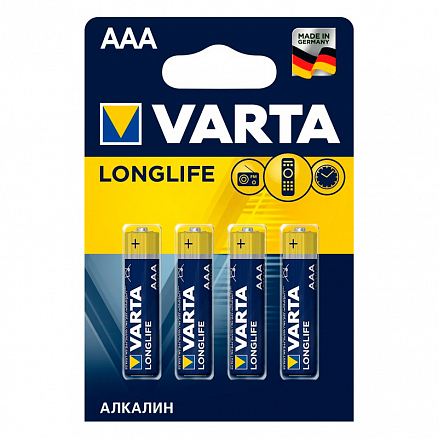 Батарейка LR03 Alkaline (пальчиковая маленькая AAA) Varta Longlife упаковка 4 шт.