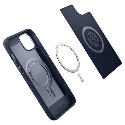 Чехол для iPhone 14 гибридный Spigen Mag Armor MagSafe синий