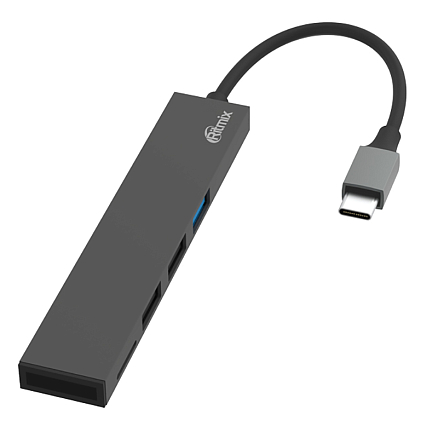 Переходник Type-C - USB 3.0, 2 х USB 2.0 с картридером SD и MicroSD Ritmix CR-4314 серый