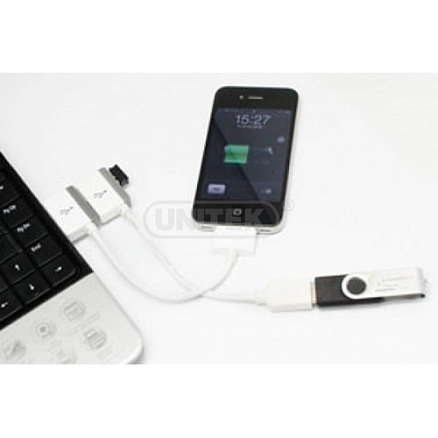 Кабель USB - Apple 30-pin (широкий) с USB хабом Unitek Y-2014