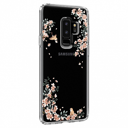 Чехол для Samsung Galaxy S9+ гелевый ультратонкий Spigen SGP Liquid Crystal Blossom & Birds прозрачный