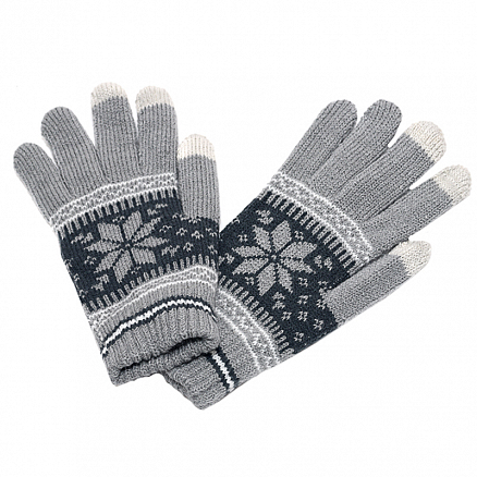 Перчатки трикотажные для емкостных дисплеев Greengo (Польша) N-05 узор снежинки серые